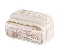 Mounteps Trousse à crayons de grande capacité - 4 compartiments avec fermeture éclair, organiseur esthétique scolaire pour stylos, crayons pour étudiants, grande trousse à crayons durable, blanc