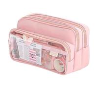 Mounteps Trousse à crayons de grande capacité - 4 compartiments avec fermeture éclair, organiseur esthétique scolaire pour stylos, crayons pour étudiants, grande trousse à crayons durable, rose