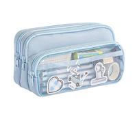 Mounteps Trousse à crayons de grande capacité - 4 compartiments avec fermeture éclair, organiseur esthétique scolaire pour stylos, crayons pour étudiants, grande trousse à crayons durable, bleu