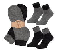 MOUNTREX® Lot de 2 paires de chaussettes en laine d'alpaga pour homme et femme - Chaussettes d'hiver chaudes - Chaussettes thermiques - Fines - Douces, Gris/anthracite - Court, 35-38