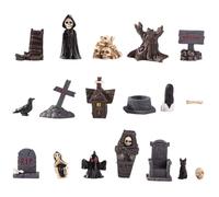 MOUNTTU 18pcs Halloween Figurines Résine Halloween Village State Horror Skull Head Ghost Figurine Halloween Miniatures for Home Desktop Decor Gift