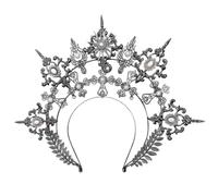 MOUNTTU Coiffe de déesse, couronne de déesse baroque à 3 niveaux, serre-tête couronne noire pour femmes, accessoires cheveux cosplay, coiffe argentée