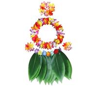 MOUNTTU Tenue hawaïenne pour Filles, Jupes Hula élastiques avec Couronne et Feuilles, Jupe en Herbe colorée pour fête d'enfants, Jupes Hula de Plage pour Enfants, Robes hawaïennes pour Filles