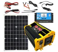 moupeaktain Kit De Panneau Solaire 12V, Kit D'énergie Solaire Hors Réseau avec Panneau Solaire étanche/Onduleur 400W / Contrôleur De Charge Solaire 30A, pour Maisons, RV, Bateaux,Black