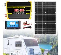 moupeaktain Kit De Panneau Solaire 400W 12V, Affichage LED, avec Onduleur/Panneau Solaire / 30A Contrôleur pour RV, Camping-Car, Caravane Et Autres Applications Hors Réseau,Black