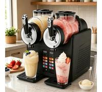 moupeaktain Machine à Granité 2 en 1, Machine à Glace Molle Et à Granita, Machine à Boissons Glacées Double Réservoir avec 6 Programmes, pour Milkshakes, Granités, Glace Soft, Maison, Cafe, Bar Black