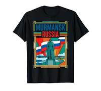 Mourmansk Drapeau Russe Alyosha Monument Arctique Retro Art T-Shirt