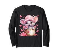 Mouse Graphic for Women and Girls Cute Pink Heart Pattern Manche Longue