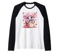 Mouse Graphic for Women and Girls Cute Pink Heart Pattern Manche Raglan