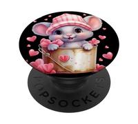 Mouse Graphic for Women and Girls Cute Pink Heart Pattern PopSockets PopGrip Adhésif