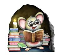 Mouse Hole Decal Baseboard - PVC 15x15cm | Cute Reading Book Mouse Nursery Wall Sticker, Cartoon Decal, Glowing At Night For Socket, Bedroom, Kids Room | For Home Decoration Fun Use