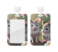 Mouse in Love - Porte-badge d'identification avec cordon - Protecteur de carte vertical en ABS transparent - Enrouleur rétractable pour le travail et le bureau