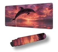 Mouse Mat Sunset Mouse Pad Large 90 x 40 cm XXL Waterproof Desk Matt with Stitched Edges and Non-Slip Rubber Base, Extended Gaming Mousemat Dolphin Keyboard Mat, for Gaming Office Desk Decor S-10680