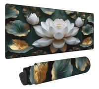Mouse Pad Beige Tapis de Souris XXL 1400x700mm Desk Mat Fleurs Tapis de Souris One Piece Base en Caoutchouc Antidérapante Bords Accessoires Bureau Travail Cousus Mousepad pour Ordinateur Bureau T74