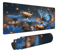 Mouse Pad Bleu Marine Tapis de Souris xxl 1400x700mm Desk Mat Papillon Tapis de Souris One Piece Base en Caoutchouc Antidérapante Bords Cousus Mousepad Imperméable Antidérapant pour Bureau Accueil T62