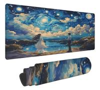 Mouse Pad Bleu Marine Tapis de Souris XXL 800x400mm Desk Mat Paysage Tapis de Souris One Piece Base en Caoutchouc Antidérapante Bords Cousus Mousepad Imperméable Antidérapant pour Bureau Accueil T95