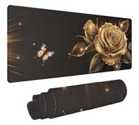 Mouse Pad Rose Tapis de Souris XXL 1000x500mm Desk Mat Papillon Tapis de Souris One Piece Base en Caoutchouc Antidérapante Bords Cousus Mousepad Imperméable Antidérapant pour Bureau Accueil T146
