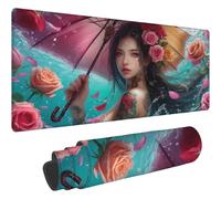 Mouse Pad Rose Tapis de Souris XXL 800x400mm Desk Mat Fleurs Tapis de Souris One Piece Base en Caoutchouc Antidérapante Bords Accessoires Bureau Travail Cousus Mousepad pour Ordinateur Bureau T29