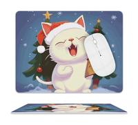 Mouse Pad Un Chat Mignon Chante des Chants De Noël Lavable Accessoire Bureau Résistant À Usure Gamer Mouse Pad pour Maison Gaming Ordinateur 25X30Cm