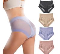 Mousegirl Lowesmart Culotte taille haute en soie glacée sans couture en maille transparente sans trace, 4 pièces-E, L