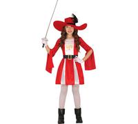 Mousquetaire Héros d'Aventure Costume de Carnaval Rouge Blanc Chapeau à Plumes Manteau Epée Enfants Jeu de Rôle Fête Créative Fantaisie Courageux, Taille : 140/146 Couleur : Rouge