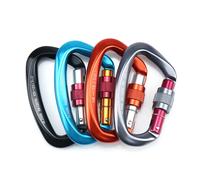 Mousqueton d'escalade 25kN, boucle en forme de D, verrouillage à vis de sécurité, porte à ressort, Kits d'alpinisme en plein air en aluminium Black Red