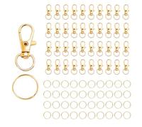 Mousqueton Porte Clef Anneaux, Attache Porte Clé, Fermoir Mousqueton Crochets de Clés Avec Porte-clés, Pivotant Keychain Pivotant en Métal, pour la Fabrication de Clés, L'artisanat (Gloden)80 Pièces