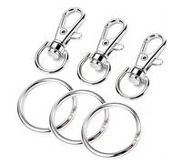 Mousqueton Porte Clef Anneaux, Attache Porte Clé, Fermoir Mousqueton Crochets de Clés Avec Porte-clés, Pivotant Keychain Pivotant en Métal, pour la Fabrication de Clés, L'artisanat (Argent)80 Pièces