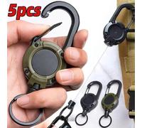 Mousqueton rétractable robuste, bobine de traction, câble métallique en acier solide, boucle à ressort, porte-clés, fixation sportive en plein air, outil porte-clés Green 5pcs