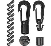 Mousquetons en plastique, 12 pièces, en noir, pour rubans de Ø 9-10 mm, crochet en plastique DIY pour sandow, corde, cordon, crochet pour corde avec système d'enfichage, tendeur de corde de bâche