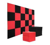 Mousse Acoustique Lot de 24 panneaux muraux en mousse acoustique 30 x 2,5 cm, isolation phonique, rainures, 12 noirs, gris(12Red 12Black)