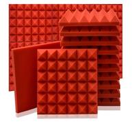 Mousse Acoustique Panneau de mousse acoustique 6/12/24 pièces Mousse insonorisante Studio Éponge Traitement mural(Red,6 Pcs With Tapes)
