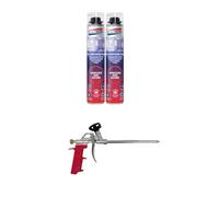 Mousse Expansive Pistolable Door & Windows POLYNOR - Mousse Expansive Pistolable Pour le Montage, l'isolation et le calfeutrage - Lot Mousses + 1 pistolet + 1 nettoyant (2 + 1 pistolet)