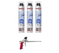 Mousse expansive pistolable Montblanc Toutes Saisons INSOLA - Aérosol de 870 ml - Pour l' Isolation Thermique et Phonique - Lot de 3 bombes (3 + 1 Pistolet)