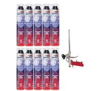 Mousse Expansive Pistolable - Mousse Expansive Pistolable Pour le Montage, l'isolation et le calfeutrage - Lot Mousses + 1 pistolet + 1 nettoyant (10 + 1 pistolet)