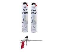 Mousse Expansive Polyuréthane Projetable Eko Spray - 750 ml + Pistolet - Isolation Thermique et Phonique Performante pour Tous Supports (750ml - Kit 2+1)