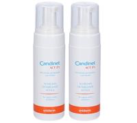 Mousse nettoyante active Candinet Act 2% pour l’hygiène intime quotidienne, avec un effet acidificant et équilibrant sur l’écosystème intime, 2 bouteilles de 150 ml chacune.