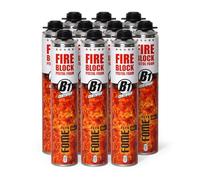 Mousse polyuréthane coupe-feu FOME FLEX Fire Block - pistolable, haute résistance, joints minéraux & métalliques - 10 x 750 ml, résistance au feu jusqu’à 240 min, étanchéité fumée & gaz
