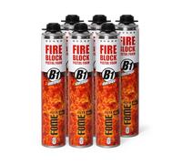 Mousse polyuréthane coupe-feu FOME FLEX Fire Block - pistolable, haute résistance, joints minéraux & métalliques - 6 x 750 ml, résistance au feu jusqu’à 240 min, étanchéité fumée & gaz