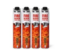 Mousse polyuréthane coupe-feu FOME FLEX Fire Block - pistolable, haute résistance, joints minéraux & métalliques - 4 x 750 ml, résistance au feu jusqu’à 240 min, étanchéité fumée & gaz