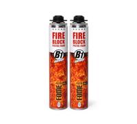 Mousse polyuréthane coupe-feu FOME FLEX Fire Block - pistolable, haute résistance, joints minéraux & métalliques - 2 x 750 ml, résistance au feu jusqu’à 240 min, étanchéité fumée & gaz