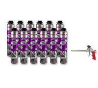 Mousse Polyuréthane Projetable - Isolation Thermique et Phonique Haute Performance - Mur, Toiture et Combles (Lot de 12 + 1 Pistolet)