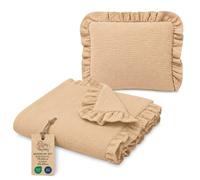 Mousseline couverture bébé à volants + coussin - Set 75x60 cm légère et respirante pour poussette et berceau Beige