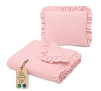Mousseline couverture bébé à volants + coussin - Set 75x60 cm, légère et respirante pour poussette et berceau Rose poudré
