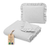 Totsy Baby Mousseline Couverture bébé Set: Babydecke 75x60 cm + Kissen 40x30 cm à Volants Coton rafraîchissante été légère Respirante pour Poussette Berceau emmaillotage Gris