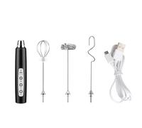 Mousseur à lait, 3 têtes de fouet, machine à mousse portable rechargeable par USB, batterie 1500 mAh avec témoin, mélangeur à boisson à 3 vitesses et support, 1,1 x 1,1 x 12,6 pouces / 2,9 x 2,9 x 32