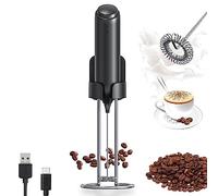 Mousseur à Lait Électrique à Main avec Support en Acier Inoxydable Recharge USB Mini Mousseur à Café Puissant pour Latte, Cappuccino, Chocolat Chaud