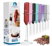 Mousseur à lait électrique à piles, fouet, mousseur pour café, cappuccino, latte, matcha, chocolat chaud, mini mélangeur de boissons, avec support, rouge