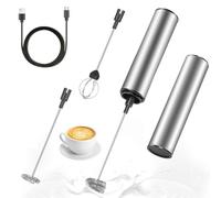 Mousseur à Lait Électrique, Mousseur à Lait en Acier Inoxydable, Mousseur à lait électrique portable, fouet mélangeur à mousse avec USB rechargeable 2 vitesses, mélangeur de mousse pour latte