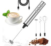 Mousseur à Lait Électrique, Mousseur de Lait Rechargeable USB avec 3 Fouets | Acier Inoxydable, Réglable en 3 Vitesses, pour Café Crème Cappuccino Latte Cocktails Jus